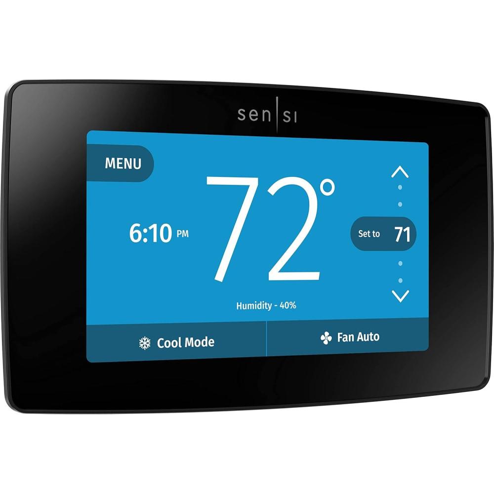 imageEMERSON Sensi Touch WiFi Smart Thermostat with Touchscreen Color Display Works with Alexa Energy Star Certified Cwire Required ST75W  WhiteBlack