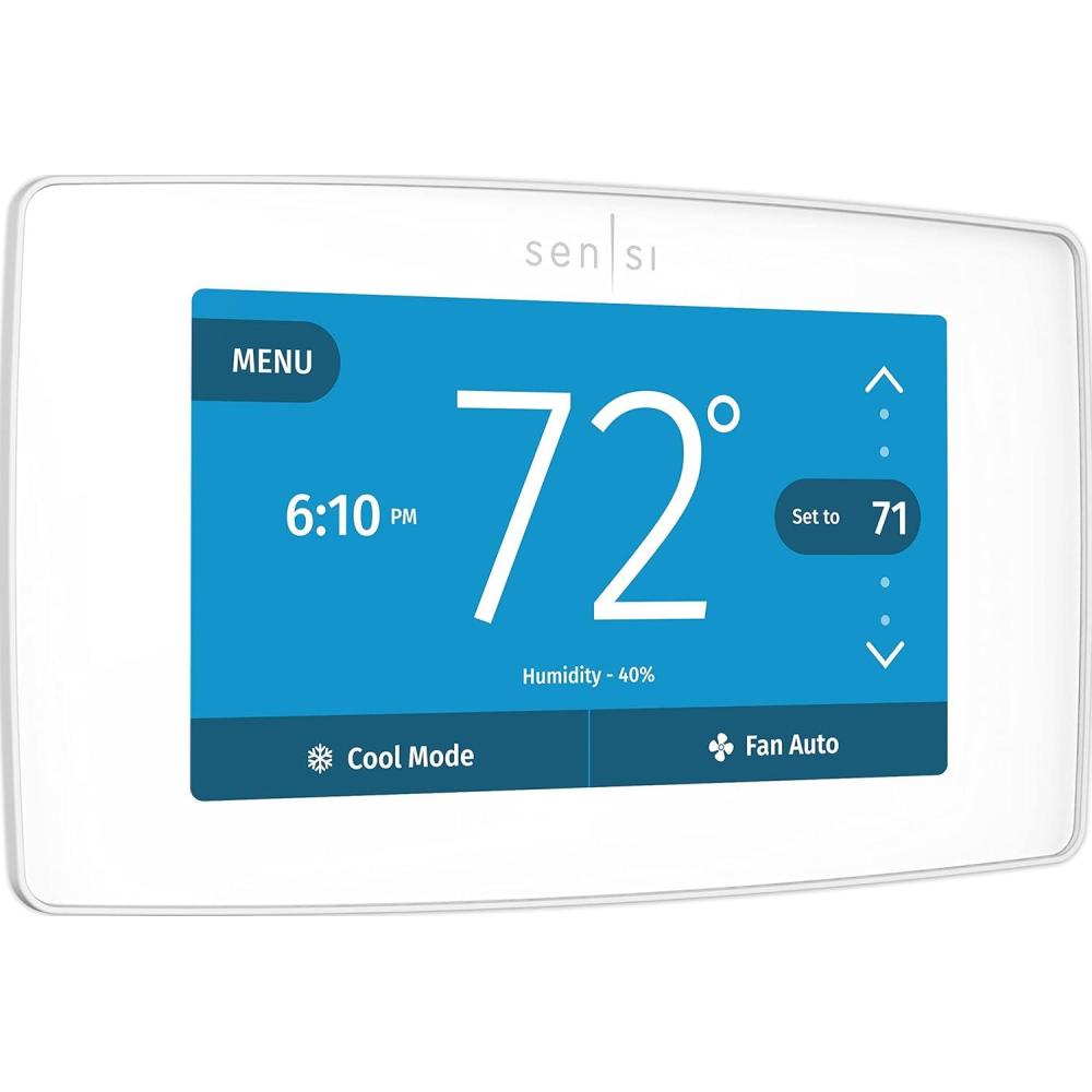 imageEMERSON Sensi Touch WiFi Smart Thermostat with Touchscreen Color Display Works with Alexa Energy Star Certified Cwire Required ST75W  WhiteWhite