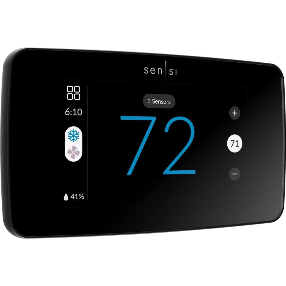 imageSensi Touch 2 Smart Thermostat with Touchscreen Color Display 100 Years of Expertise Programmable WiFi Data Privacy Easy DIY Works with Alexa Energy Star Certified ST76 CWire RequiredBlack Beveled Edge